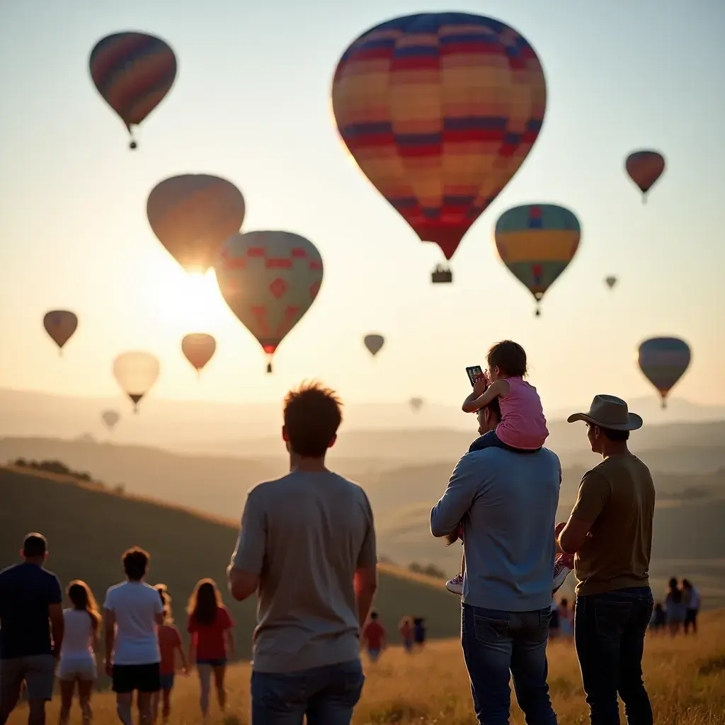 Rodzina bawiąca się na festiwalu w Texasie, otoczona straganami