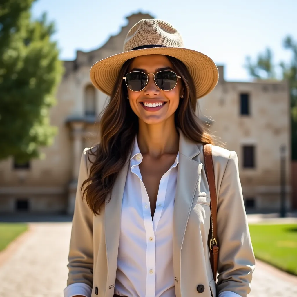 Grupa turystów zwiedzających historyczną misję w San Antonio